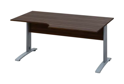 ERK 18 - 168 stůl kancelářský, rohový, pravý, kovová podnož stříbrná, deska 18 mm, široký 1600 mm, ořech královský